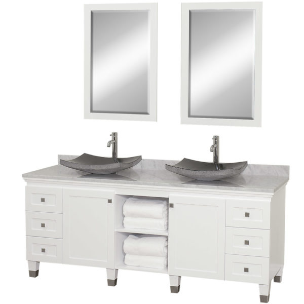 Premiere 72 Inch Double Bathroom Vanity In White White Carrara Marble Countertop Altair Black 